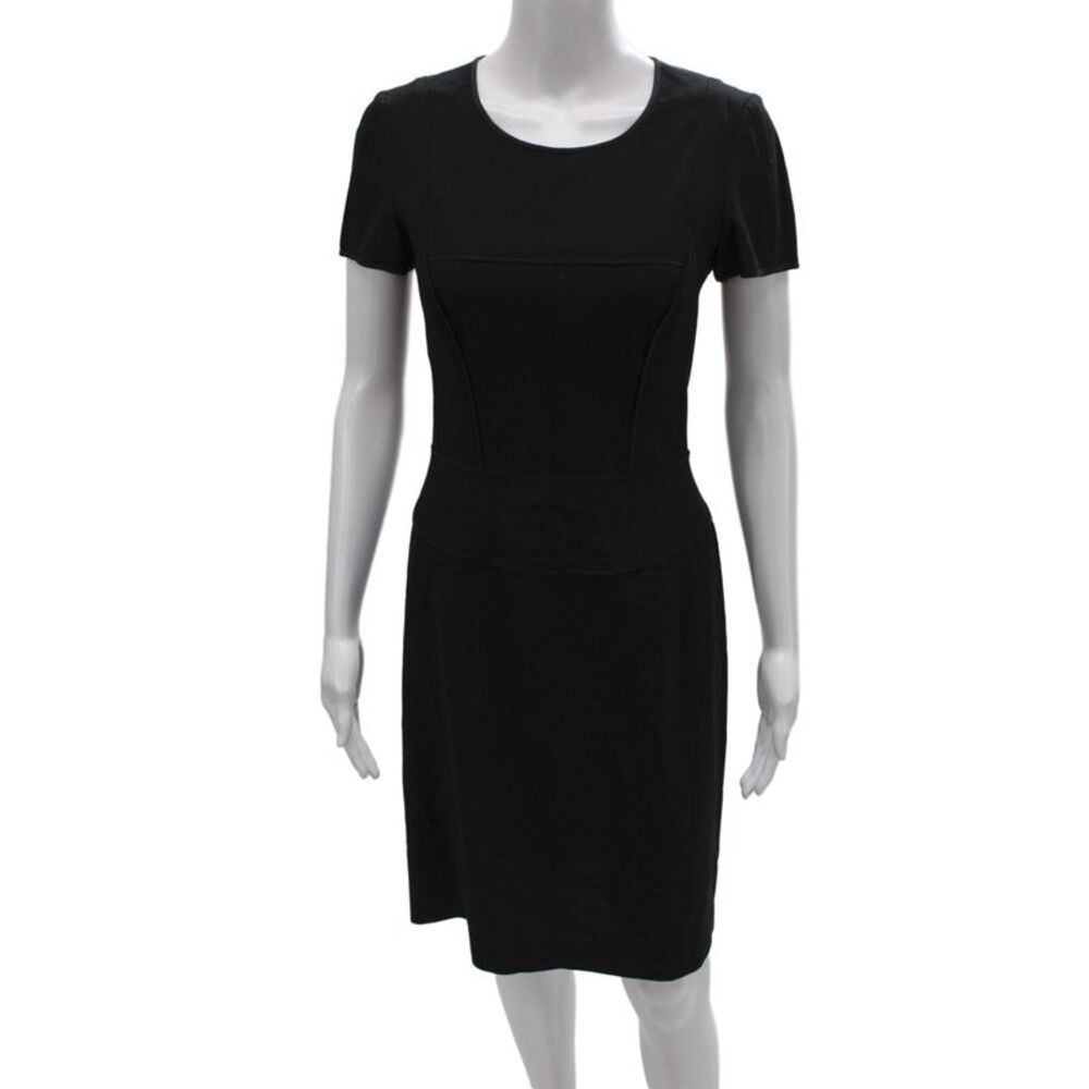 Narciso Rodriguez Women Sheath Dress Black Wool Scoop Neck Short Sleeve Zip Size